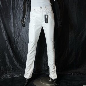 Waimea Mens White Leather Side Zip Pants